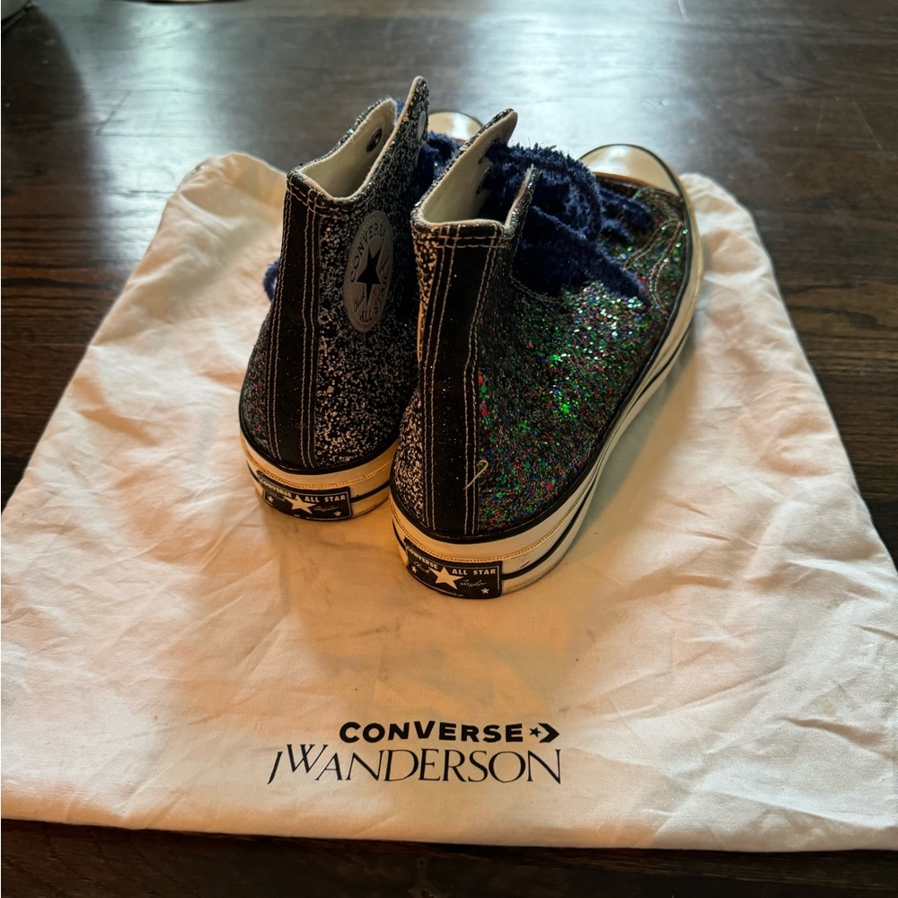 JW ANDERSON Men’s Glitter High-Top Sneakers - Black and Blue - Picture 4 of 5